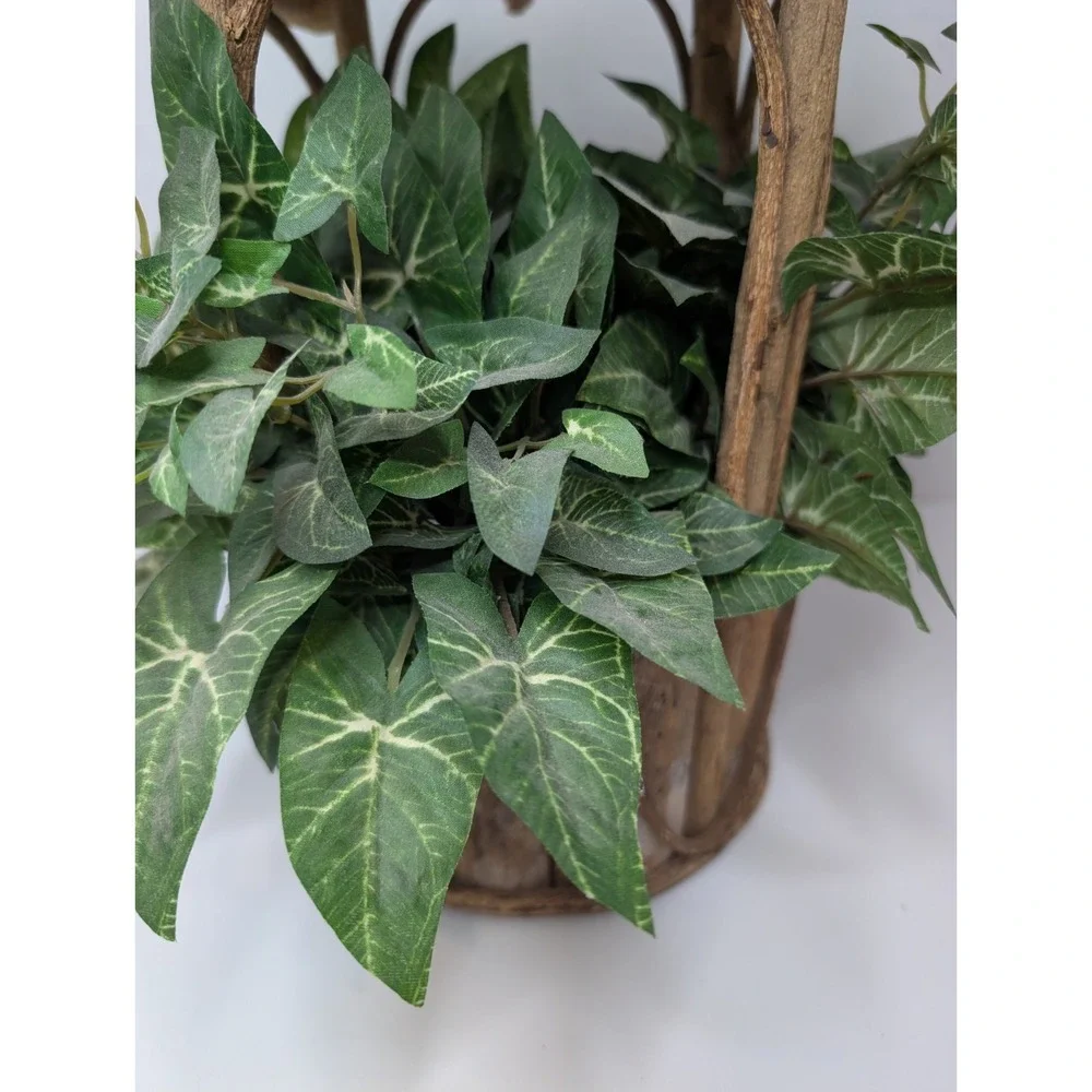 Rustic Wooden Wishing Well Planter Faux Ivy Log Cabin Style 13